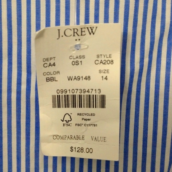 Blue & White Dress-Large- NWT-J Crew Midi Dress Size Large Puff Sleeve - Smocked - Picture 12 of 14